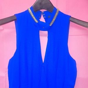 XOXO Gold Chain Blue Jumpsuit